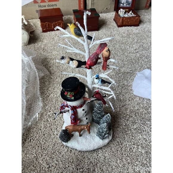 Dona Gelsinger Winter's Gathering Snowman & Songbird Tabletop Centerpiece - Picture 2 of 6